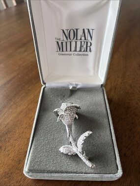Nolan Miller Silver Crystal Flower Brooch